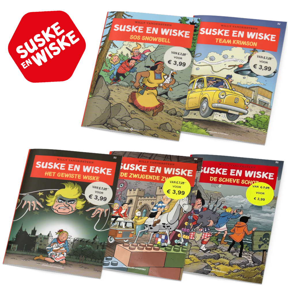 Suske en Wiske - Voordeelbundel van 5 Suske en Wiske stripboeken - Nummers: 343, 352, 353, 354 en 355