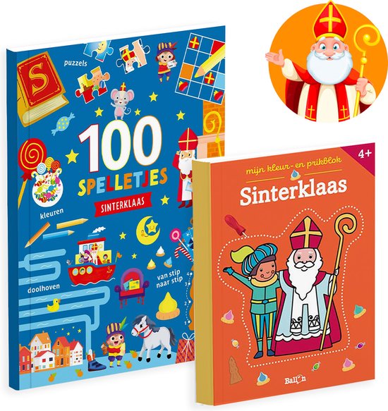 Schoencadeautjes Sinterklaas 4-7 jaar - Sinterklaas Spelletjesboek + Kleur- Prikblok - Voordeelbundel van 2 schoencadeautjes tot 7,50 euro - Doepakket Sinterklaas